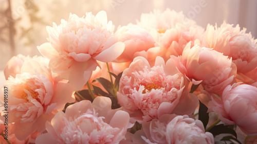 A romantic bouquet of peonies in soft light. © Melvin