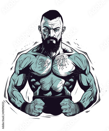 Powerful mixed martrial arts fighter with beard
