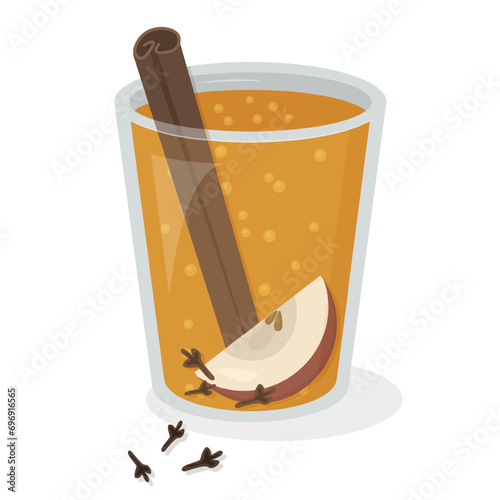 Glass of apple cider. Illustration of alcoholic drink with spices isolated on white background