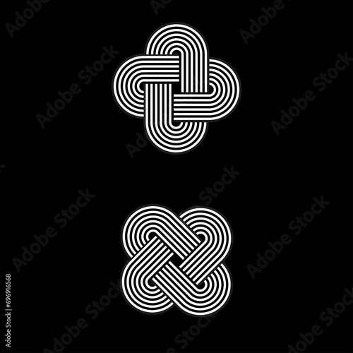 Geometric circle logo. Cross line rope knot linear ornament.