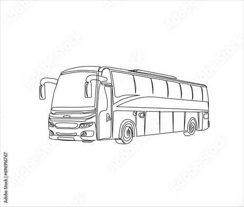 Continuous one line drawing of tourist bus. Simple travel bus line art vector illustration.
