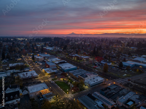 Stunning Sunrise looking at Mt Hood in Woodburn Oregon, Pacific Northwest 