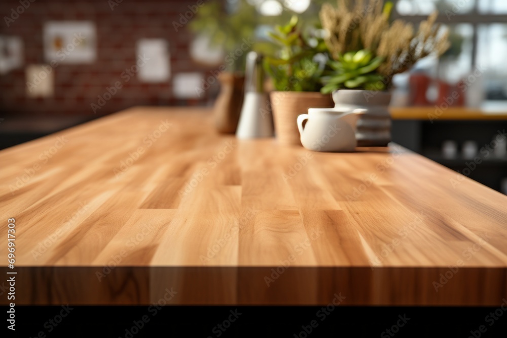 Stylish Kitchen Wooden Tabletop for Product Display in a Vibrant and Light-Filled Modern Interior Stylish Kitchen Wooden Tabletop for Product Display in a Vibrant and Light-Filled Modern Interior