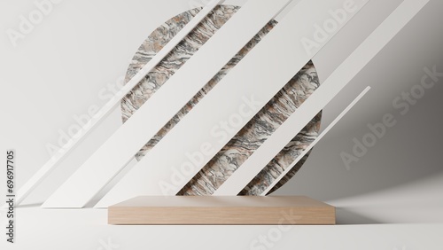 Empty podium or pedestal for product presentation. Mockup platform on white background. 3d rendering