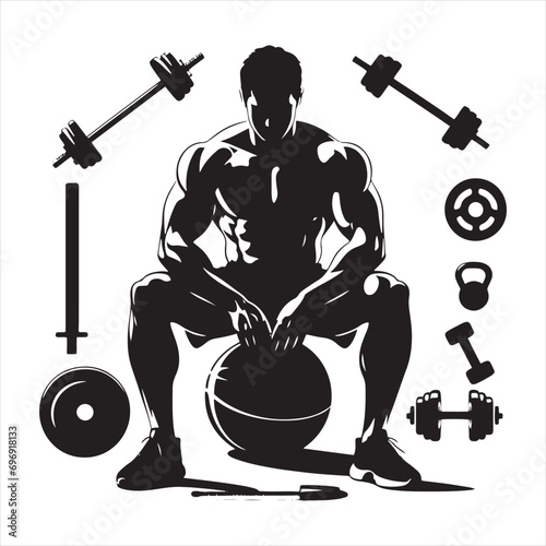 Muscular Boy Gym Silhouette: Energetic Exercise Poses, Fitness Icons, and Workout Dedication Displayed through Dynamic Black Silhouettes - Muscular boy gym Silhouette
