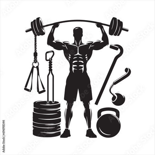 Muscular Boy Gym Silhouette: Dynamic Fitness Poses, Strong Workout Forms, and Powerful Exercise Silhouettes in Athletic Mastery - Muscular boy gym Silhouette
