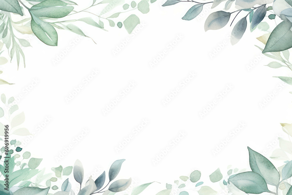 Illustration leaf watercolor floral wedding nature border frame background summer background green decorative