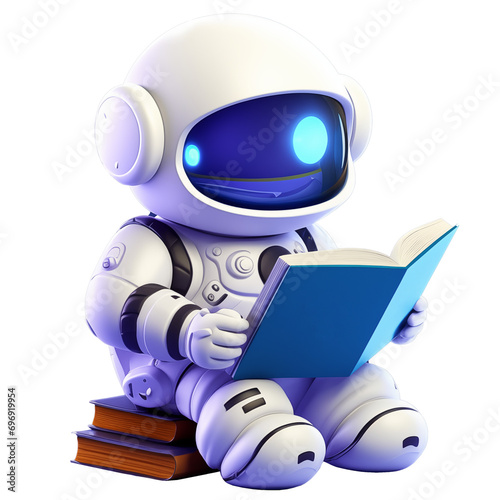 Cute astronaut character reading a book, 3d design. Suitable for education and science