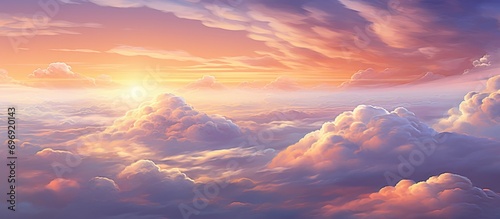 Beautiful landscape clouds in the sky with golden sunlight in the morning