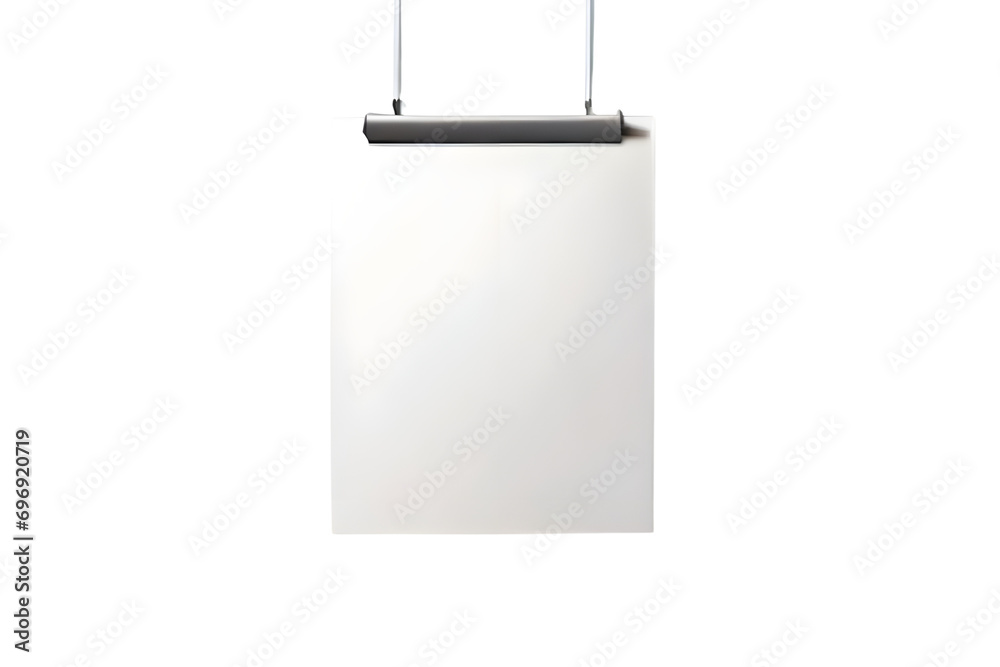 A4 paper page blank posters hanging on paperclip,  Isolated on white background. Vector illustration. - obrazy, fototapety, plakaty 