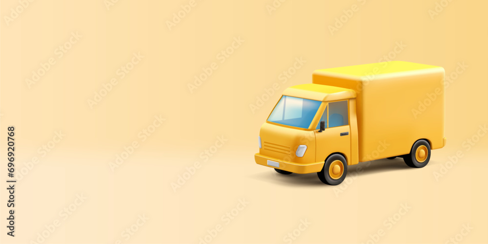 Yellow delivery truck generic, 3d render illustration cartoon style Yellow delivery truck generic, 3d render illustration cartoon style
