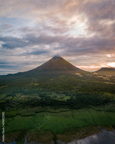 Beautiful sunrise, Arenal volcano in Costa Rica