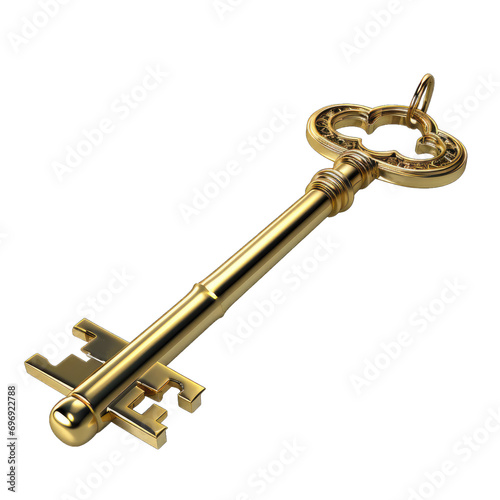 3d golden key isolated on transparent and white background. Png transparent