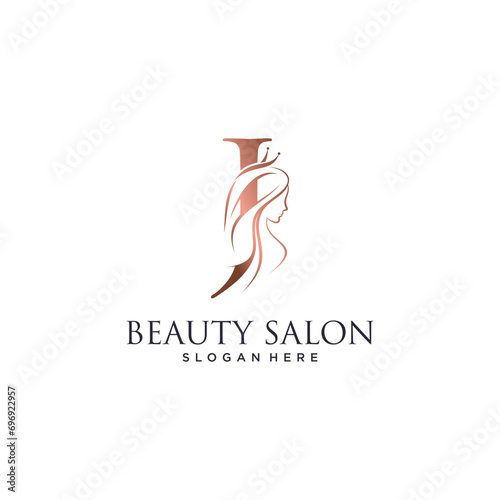 Woman beauty logo design vector illustration with letter j and crown icon