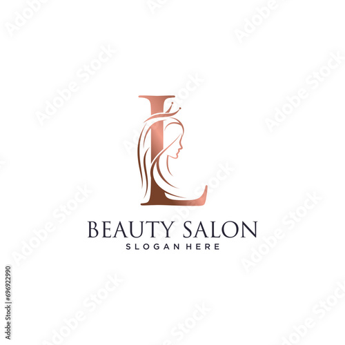 Woman beauty logo design vector illustration with letter l and crown icon