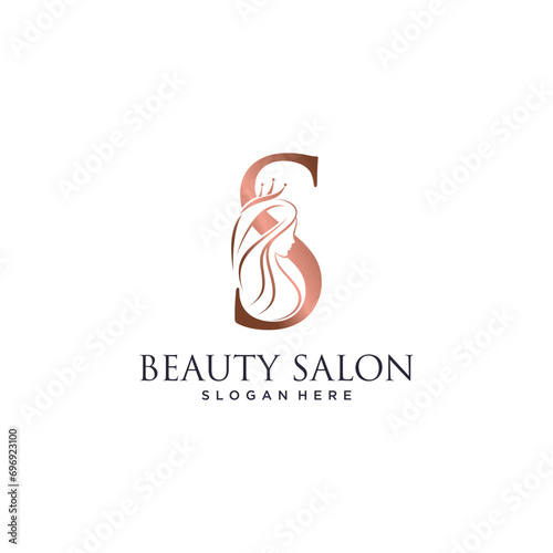 Woman beauty logo design vector illustration with letter s and crown icon