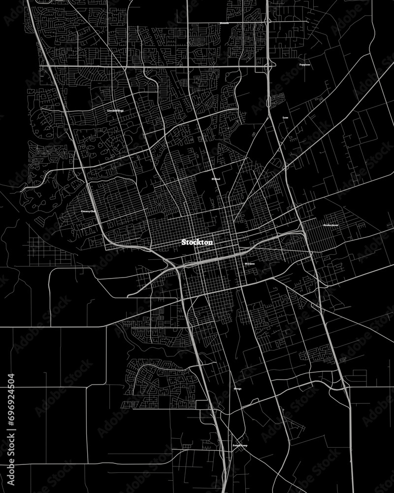 Stockton California Map, Detailed Dark Map of Stockton California