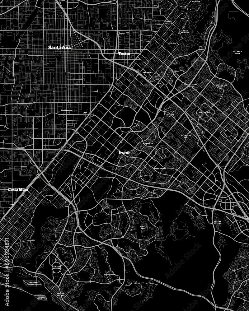 Irvine California Map, Detailed Dark Map of Irvine California