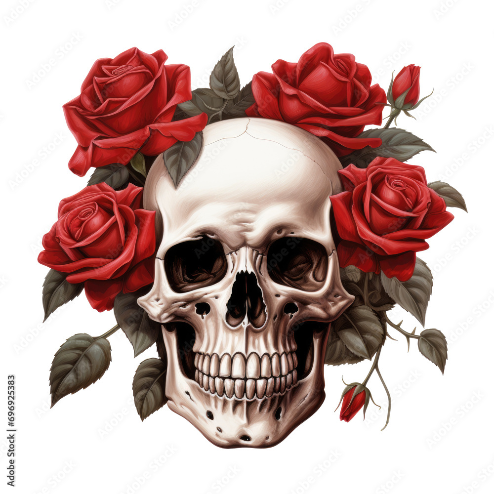 Skull and roses flowers hand drawn with tattoo vintage print Skull and roses flowers hand drawn with tattoo vintage print