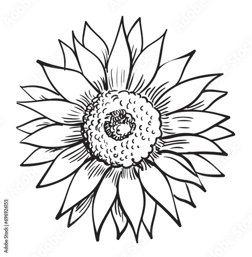 Sunflower Vector Illustrations. Simple Design Outline Style. You can give color you like. For Icon, Logo.