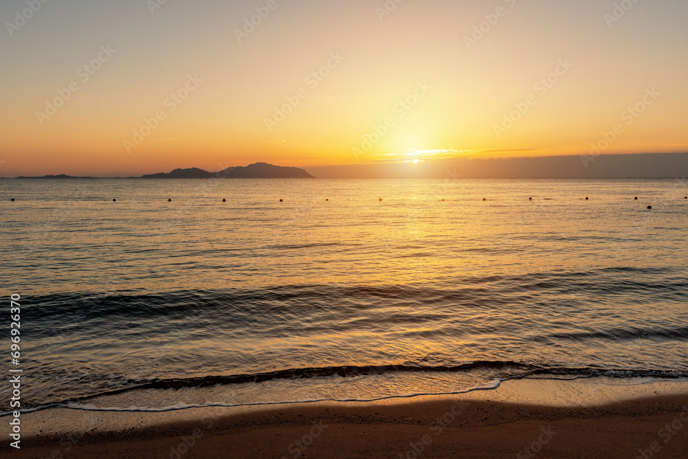 View of Tiran Island during sunset. Egypt, Sharm El Sheikh. Tourism and travel.