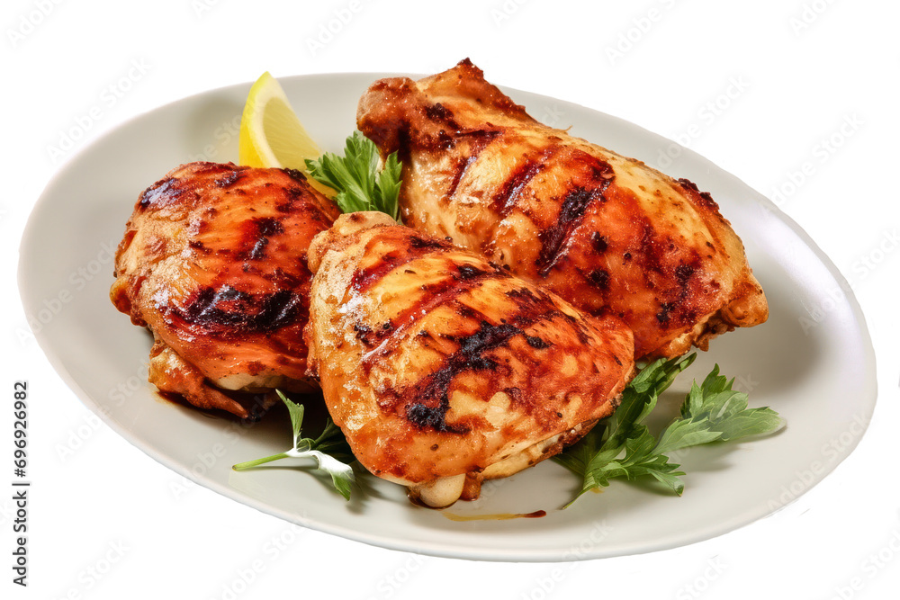Knusprig gegrilltes Hähnchen, Hähnchenbrust freigestellt vor transparentem Hintergrund, Generative AI Knusprig gegrilltes Hähnchen, Hähnchenbrust freigestellt vor transparentem Hintergrund, Generative AI