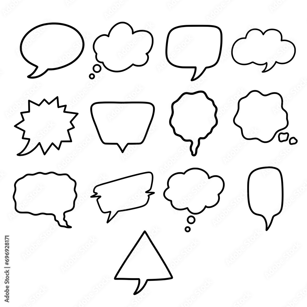 Fototapeta premium Bubbles cartoon chat. Dialogue talks box. Doodle Hand drawn vector illustration