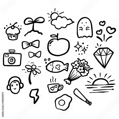 Random doodle. weather doodle. garden doodle. vector illustration set