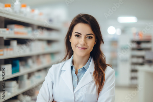 AI generated photo of charming woman in the apothecary shop store