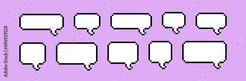 Pixel speech bubbles pack. Text boxes for chats and games. Vector illustration in 8 bit pixel art style.