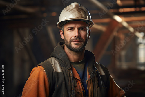 Generative ai image portrait of professional man in workwear working as a miner