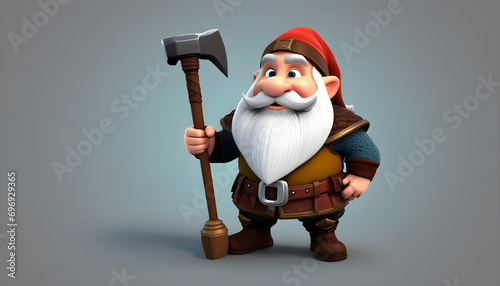 3d dwarf smith-game-cartoon with hammer (ID: 696929365)