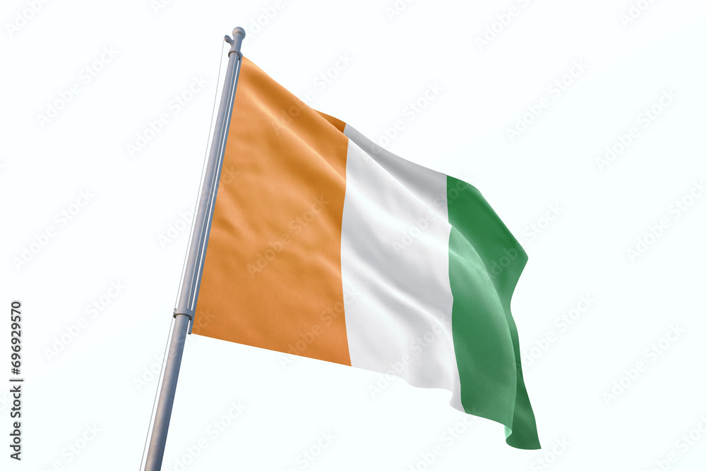 Ivory Coast flag waving isolated on white background Ivory Coast flag waving isolated on white background