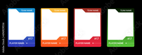 Game sports card template. A set of trading frames for football, basketball and hockey players. Vector illustration on a black background. photo