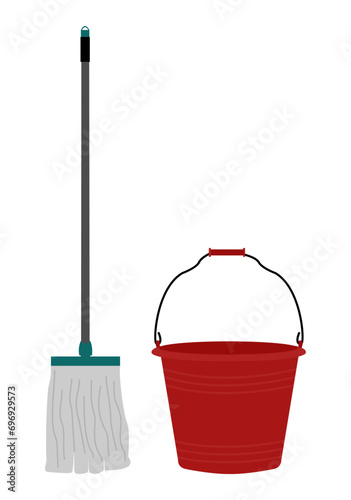 mop, bucket cleaning tools household illustration vector design
