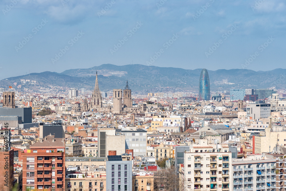 Panoramic view of Barcelona city in Spain.