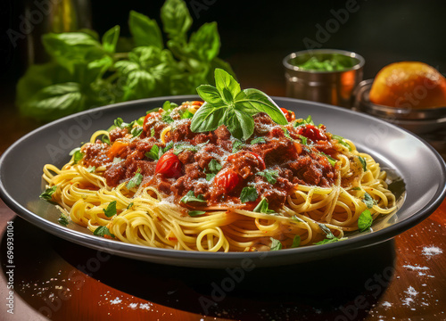 Ein Teller Nudeln, Spaghetti Bolognese, Generative AI