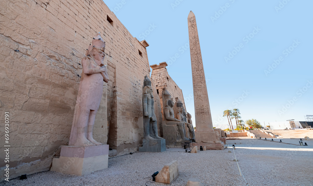 Entrance to Luxor Temple at sunset, a large Ancient Egyptian temple complex located on the east bank of the Nile River