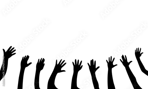 Raised hands Black and white vector icon photo