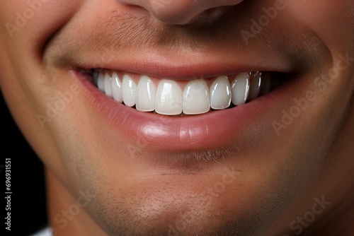 Flawless Smile. Close-Up of Middle-Aged Mans Immaculate Teeth Post Dental Treatment