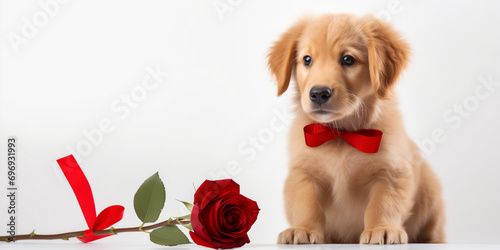 golden retriever with red rose
