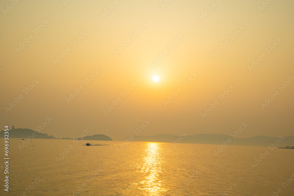 Taihu Yuantouzhu Scenic Area, Wuxi City, Jiangsu Province-Seascape at sunset