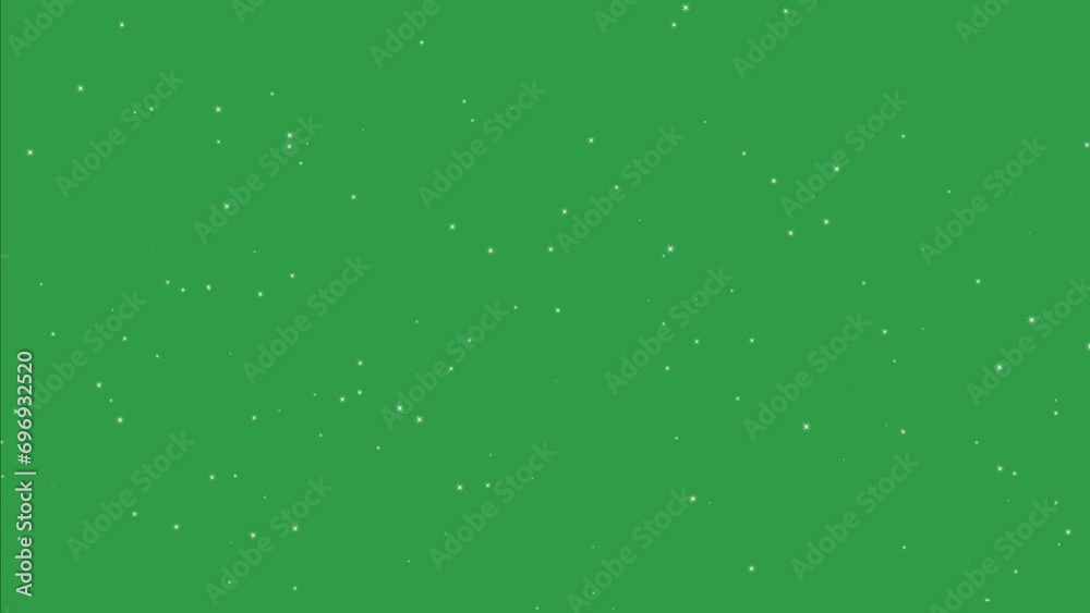 Sparkling stars fall gracefully on a green screen with alpha channel