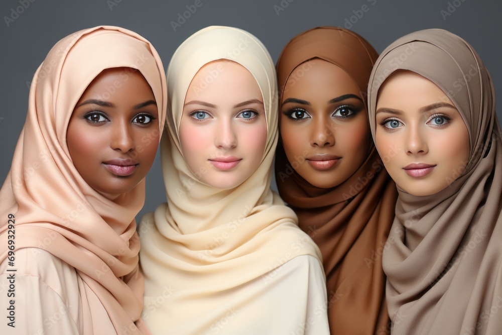 Muslim Women Modeling Colorful Attire and Niqab. Studio Photoshoot Emphasizing Beauty and Tradition. Muslim Women Modeling Colorful Attire and Niqab. Studio Photoshoot Emphasizing Beauty and Tradition.