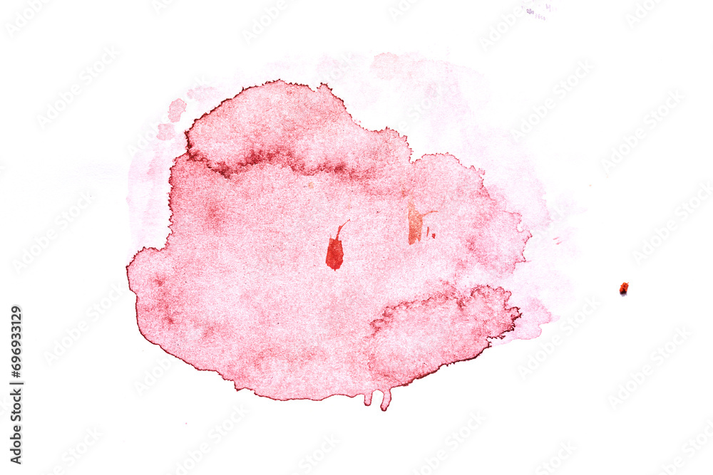 Abstract liquid art background. Red watercolor translucent blots on white paper