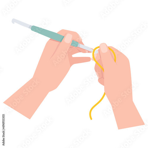 Women's hands knitting with crochet
