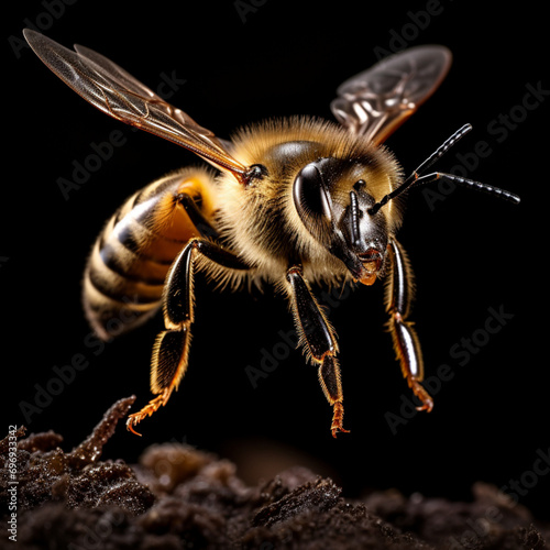Bee portrait on black background