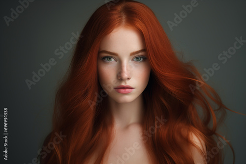 Young woman with healthy long red hair