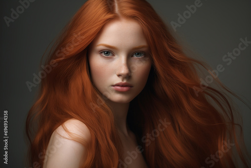 Young woman with healthy long red hair