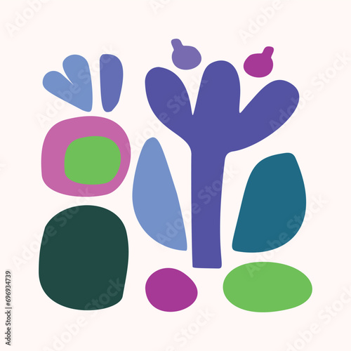 Simple nature leaf illustration in bold style for kids flower graphic design. Whimsical colorful vector drawing in happy folklore style. 